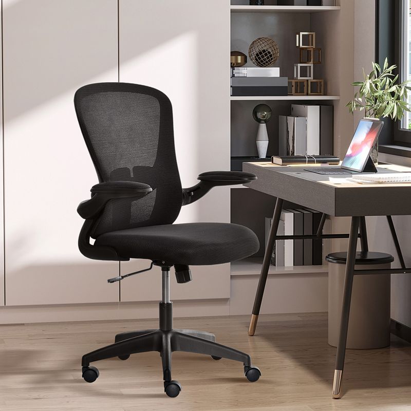 Vinsetto Mid-Back Mesh Home Office Chair, Ergonomic Computer Task Chair with Lumbar Back Support, Adjustable Height, and Flip-Up Arms, Black, 3 of 7