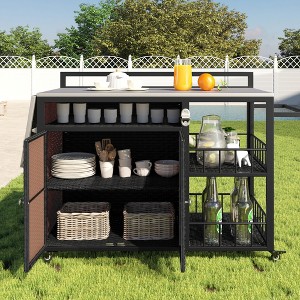 YOOCOZZ 63.5" Outdoor Rolling Kitchen Island with Ample Storage Space and Foldable Tabletop - Dark Brown - 1 of 4