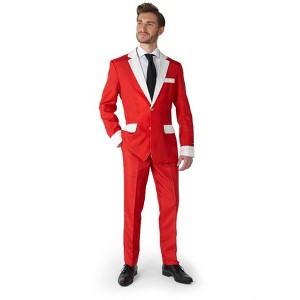 Suitmeister Men's Christmas Suit - Ho Ho Ho Outfit Slim Fit - Red - White  - Size Large - 1 of 4