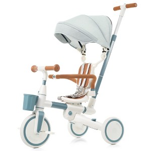 7 in 1 Stroller Baby Tricycle for 18-72 Months, Multifunctional Toddler Trike with Removable Push Rod, Canopy & Guardrail - ModernLuxe - 1 of 4