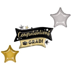 LOONBALLOON Graduation Grad Theme Balloon Set, 38 Inch Congratulations Grad Gold & Black Balloon, Star Foil - 1 of 1
