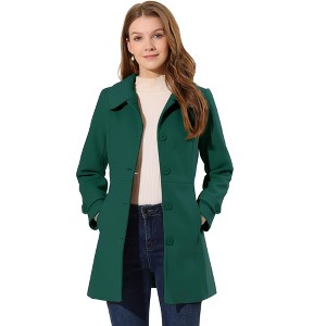 Allegra K Women's Peter Pan Collar Single Breasted Outwear Winter Buttoned Long Coat - 1 of 4
