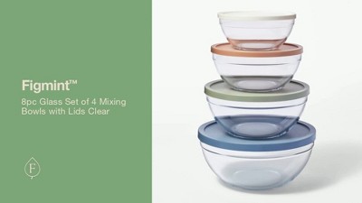 8pc Glass Set of 4 Mixing Bowls with Lids Clear - Figmint