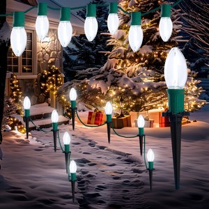 Joyfy 30.75ft C9 Christmas Walkway Lights - 24 White LED Bulbs, Waterproof & Connectable for Yard/Garden Christmas Decoration - 1 of 4