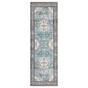 Vintage Floral Print Living Room Bedroom Rugs, Washable Non Slip Large Throw Carpet for Dining Room Nursery Kitchen - 1 of 4