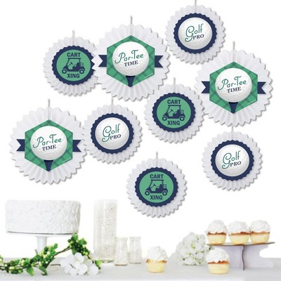 Big Dot of Happiness Par-Tee Time - Golf - Hanging Birthday or Retirement Party Tissue Decoration Kit - Paper Fans - Set of 9
