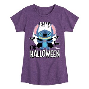 Girls' - Lilo and Stitch - Batty For Halloween Fitted Short Sleeve Graphic T-Shirt - 1 of 4