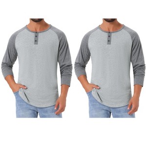INSPIRE CHIC Men's Raglan Long Sleeve Tee Shirts Casual Henley T-Shirts 2 Packs - 1 of 4