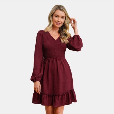 Women's Burgundy Tiered Ruffle Mini Dress - Cupshe-XL-Red