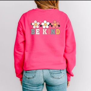 Simply Sage Market Be Kind Checkered Flowers Front And Back Sweatshirt - 1 of 4