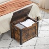 TROPOW Truhe Mit Deckel, Sitztruhe Holz, Sitzbank Mit Stauraum Mit Sicherheitsscharnieren, Metallrahmen, Schuhbank, Aufbewahrungs,Braun - 3 of 4