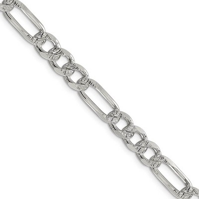 Black Bow Jewelry Men's 7.25 Sterling Silver Pave Flat Figaro Chain Necklace