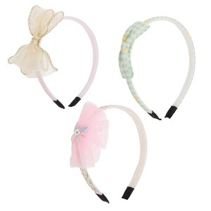 Unique Bargains Girl's Elegant Mesh Headbands 5.51"x4.72"x0.55" Pink Beige Green 3 Pcs - 1 of 3