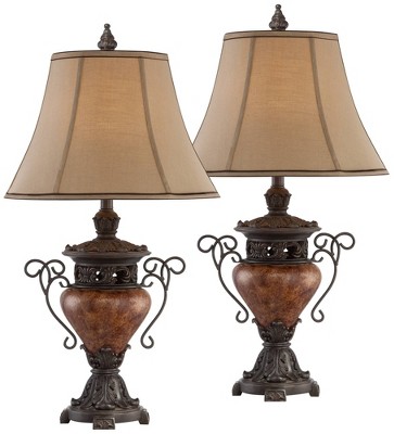 Regency Hill Fairlee Traditional Table Lamps 26 High Set of 2 Antique  Brass Metal Candlestick White Fabric Drum Shade for Bedroom Living Room  Bedside