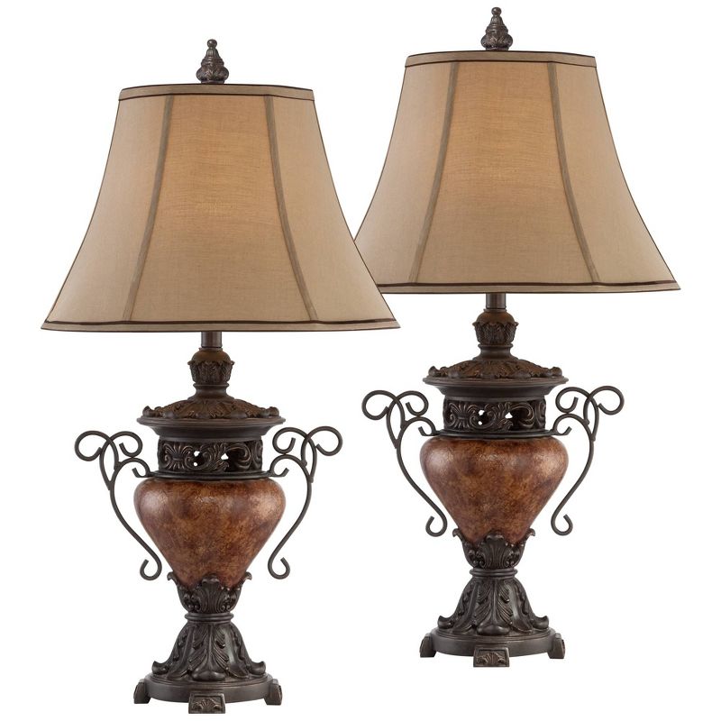Regency Hill Bronze Crackle 31 1/2" Tall Large Urn Traditional End Table Lamps Set of 2 Brown Living Room Bedroom Bedside Nightstand House Kitchen, 1 of 7