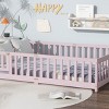 Full Size Wooden Floor Toddlers Bed with Fence and Door, Rubber Wood Montessori Platform Bed for Kids Room-Baofuwish - 2 of 4