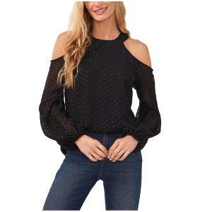 CeCe Womens Dotted Cold Shoulder Blouse - 1 of 1