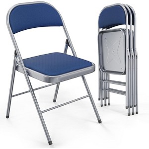 VINGLI 4 Pack Folding Chairs with Padded Seats, Metal Frame with Fabric Seat & Back, Capacity 350 lbs, Blue, Set of 4 - 1 of 4