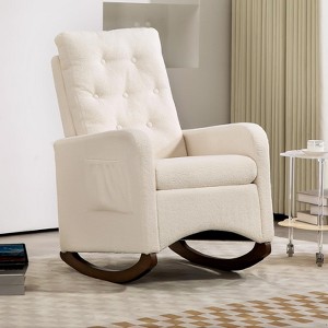 Rocking Chair Nursery, Modern Glider Chair with High Back, Recliner Armchair with Wood Legs and Side Pocket - 1 of 4