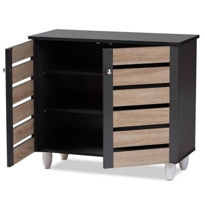 Two-Tone Oak and Dark Gray 2-Door Shoe Storage Cabinet