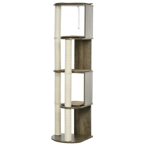 VisioGear 65" Corner Modern Cat Tree Tall for Climbing, Multilevel Cat Tower with Scratching Posts, Cream White, 18.8"*18.8"*65.3" - 1 of 4