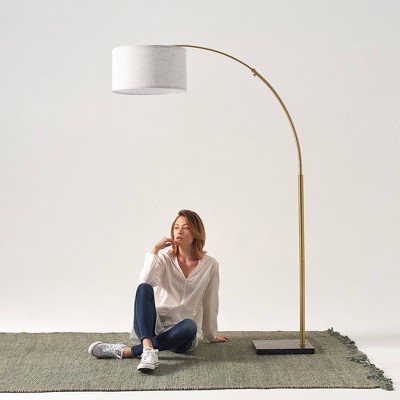 Antique Brass Arc Floor Lamp with Fabric Shade