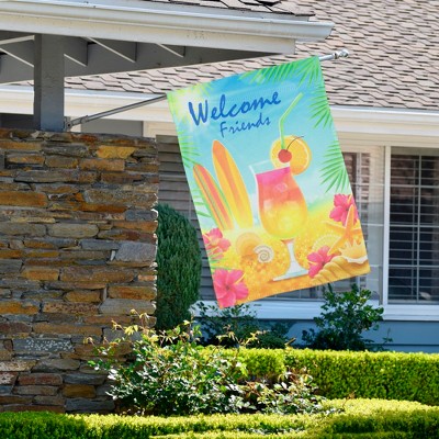 Tropical Blue Polyester Welcome Friends Yard Banner