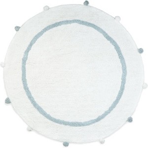 HomeRoots 32" Baby Blue And White Cotton Round Geometric Bath Rug - 1 of 4