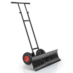 Costway 36" Snow Shovel Pusher with 10" Inflatable Wheels Adjustable Handle & Head Black - 1 of 4