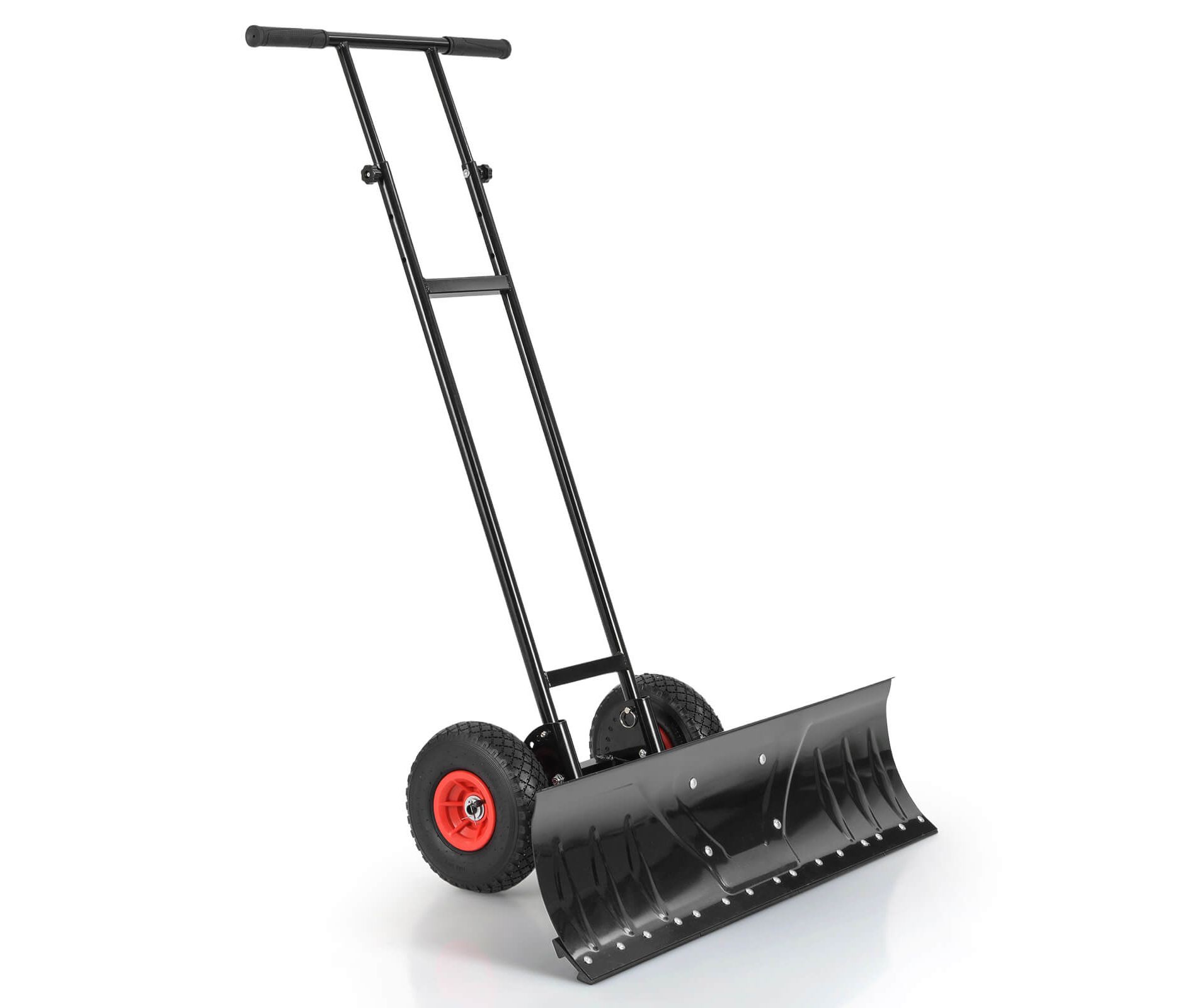 Costway 36" Snow Shovel Pusher with 10" Inflatable Wheels Adjustable Handle & Head Black