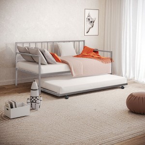YONWAY Twin Daybed with Trundle, Metal Bed Frame with Trundle, Daybed & Trundle Frame Set with Wheels & Metal Slat Support - 1 of 4