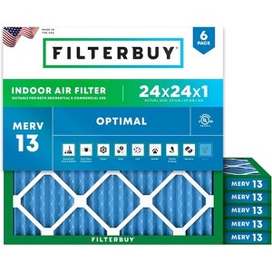 Filterbuy 24x24x1 Air Filter (6-Pack), Pleated MERV 13 Health Defense Replacement HVAC AC Furnace Filters (Actual Size: 23.38 x 23.38 x 0.75) - 1 of 4