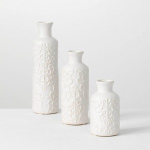 Set of 3 Ceramic Bud Vase 10", 7.5" & 5.5" White - 1 of 4