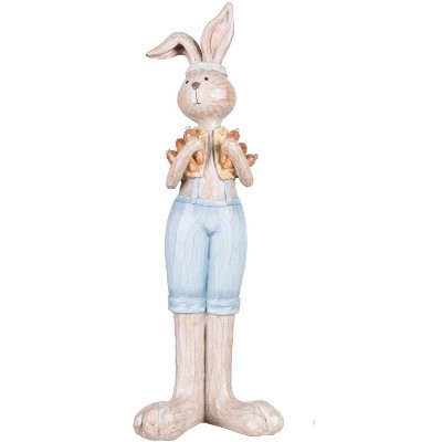 Spring Bunny Couple Figurines with Carrots in Blue and Green