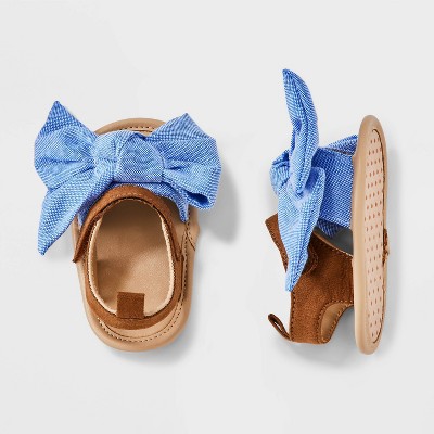 Image of Baby Girls' Chambray Bow Ankle Strap Sandals - Cat & Jack™ Blue 6-9M