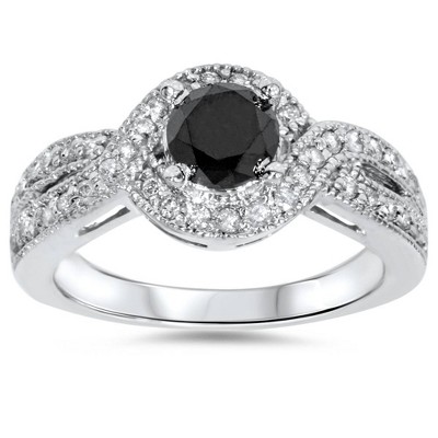 Pompeii3 1ct Pave Halo Trated Black Diamond Engagement Ring 14K White Gold
