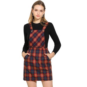 Allegra K Women's Plaid Print Adjustable Strap Casual Suspender Dress - 1 of 4