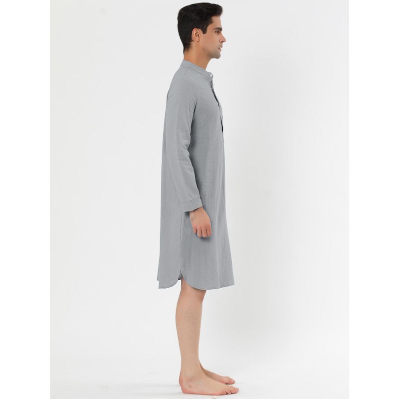 Lars Amadeus Men's Loose Fit Banded Collar Henley Nightgown, 4 of 5