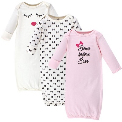 Little Treasure Baby Girl Cotton Long-Sleeve Gowns 3pk, Bows, 0-6 Months