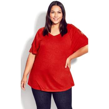 Women's Plus Size Crochet Cut Out Top - salsa red | AVENUE