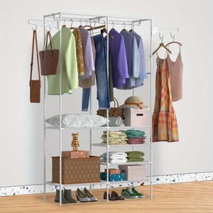 Racxily Clothing Racks for Hanging Clothes with Shelves, Portable Closet System Organizer Garment Rack for Clothes Storage, Metal - 1 of 4