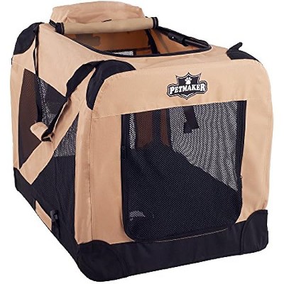 PETMAKER Portable Soft Sided Pet Crate, 30" x 20", Khaki