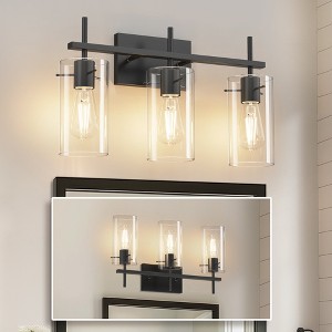 YANSUN 3-Light Vanity Light, Black Finish, Three-Hole Perforated Glass Shades, E26 Sockets, Non-Integrated Light Source - 1 of 4