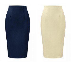 INSPIRE CHIC Women's Elegant High Wasit Split Hem Work Bodycon Pencil Skirt 2 Packs - 1 of 4