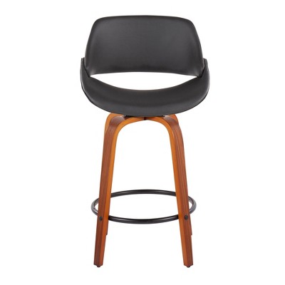 Set of 2 Flared Walnut & Metal Swivel Counter Stools in Black/Grey