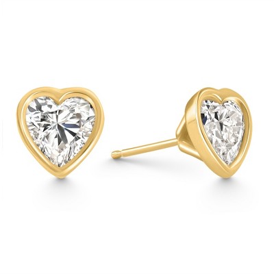 Pompeii3 2Ct TW Heart Shape Diamond Bezel Stud Earrings 14k Gold Lab Created