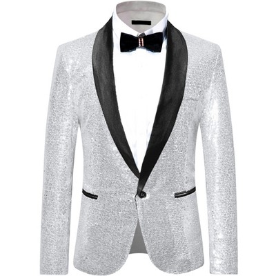 INSPIRE CHIC Men's Shawl Lapel One Button Tuxedo Wedding Shiny Sequin Blazer