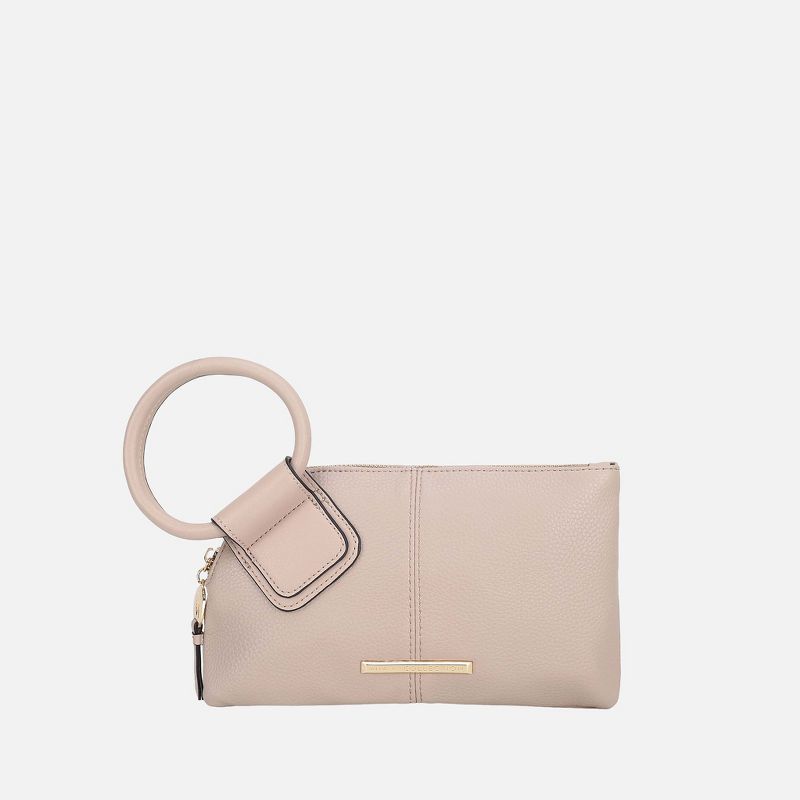 Wristlet Clutch Pouch Wallet Circular Handle Zip Closure | MKF Collection by Mia K - Beige