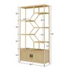 YONWAY 7 Tier Rattan Bookshelf Tall Bookcase, Storage Cabinet Open Book Shelf with Adjustable Foot Pads & Shelf for Home Office, Natural - 3 of 4