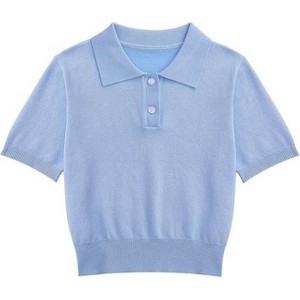 Girls Short Sleeve Summer Polo Shirt V Neck Button Down Knit School Crop Tops - 1 of 4